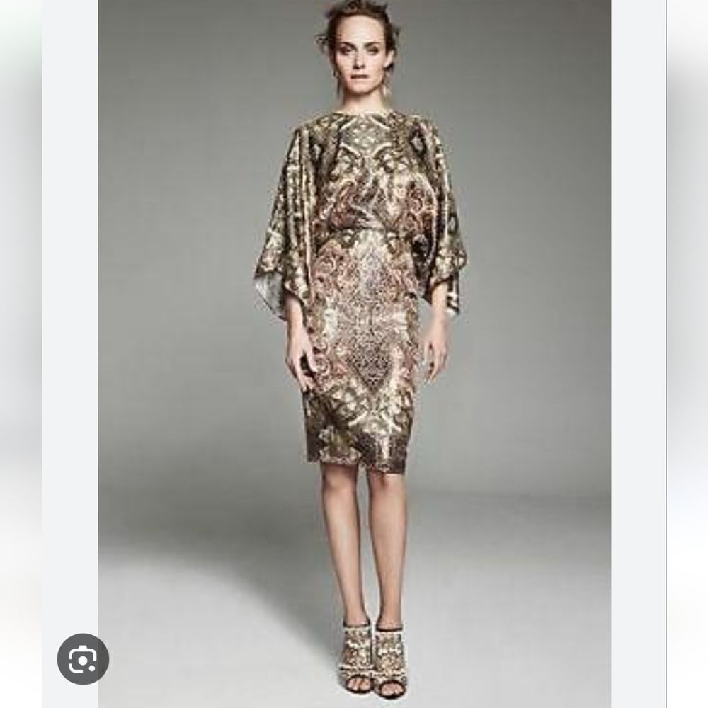 H&M X Conscious collaboration metallic gold silk blend Dress